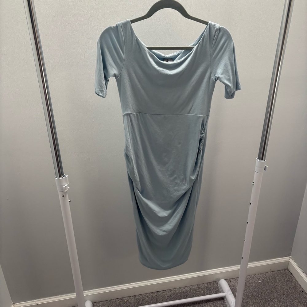 ASOS Blue Off the Shoulder Ruched Midi Dress